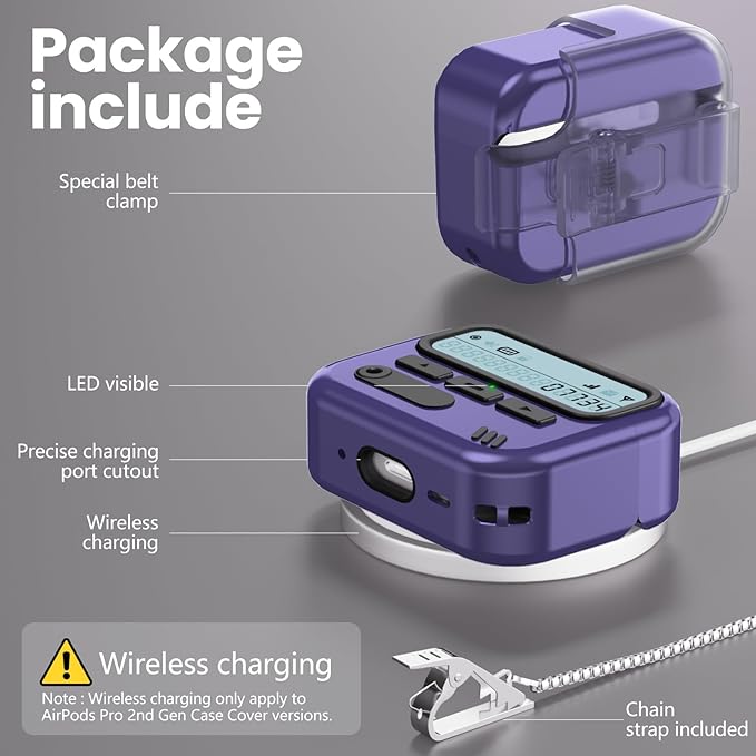 (with Safety Lock Pager Cases Compatible with AirPods Pro 2nd Generation Case Cover with Cleaner Kit,Hard TPU Full Protection for AirPods Pro 2 Charging Case(USB-C)(2023/2022/2019) for Men-Puple