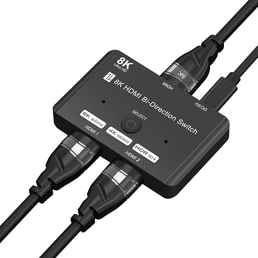 HDMI 2.1 Bi-Directional Switch Ultra HD 8K HDMI Switcher 2 in 1 Out/ 1 in 2 Out HDMI Switch Supports 8K@60Hz/ 4K@120Hz 48Gbps Compatible with Switch/OLED PS5/4 Xbox Roku Apple TV Fire TV Stick