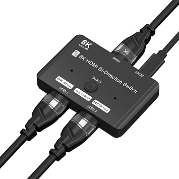 HDMI 2.1 Bi-Directional Switch Ultra HD 8K HDMI Switcher 2 in 1 Out/ 1 in 2 Out HDMI Switch Supports 8K@60Hz/ 4K@120Hz 48Gbps Compatible with Switch/OLED PS5/4 Xbox Roku Apple TV Fire TV Stick