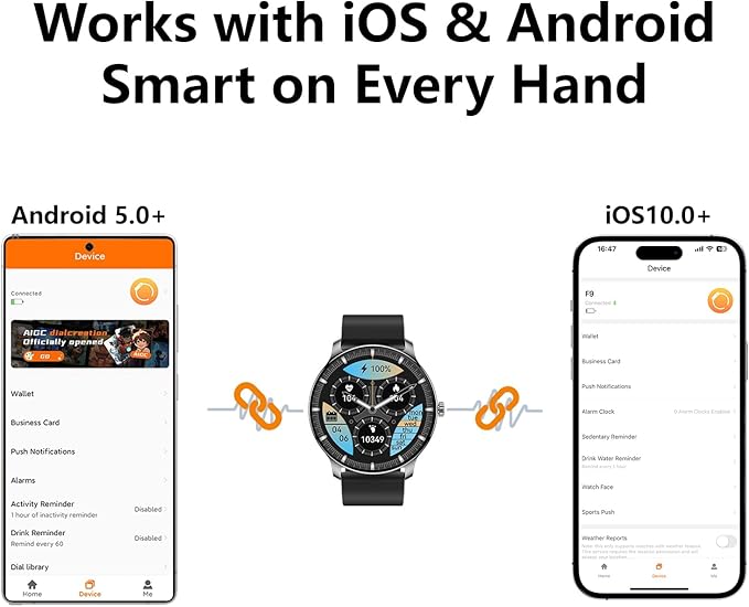 1.43” Men's Smart Watch, AMOLED Display, Work with Android/iPhone, Waterproof IP68, Long Battery Life, Fitness & Health Tracker, Heart Rate Monitor, Step Counter, Track Your Workout, Run and More