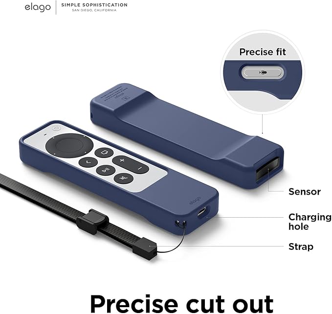 elago R1 Case Compatible with 2022 Apple TV 4K Siri Remote 3rd Gen, Compatible with 2021 Apple TV Siri Remote 2nd Gen- Magnet Technology, Lanyard Included, Full Access to All Functions [Jean Indigo]