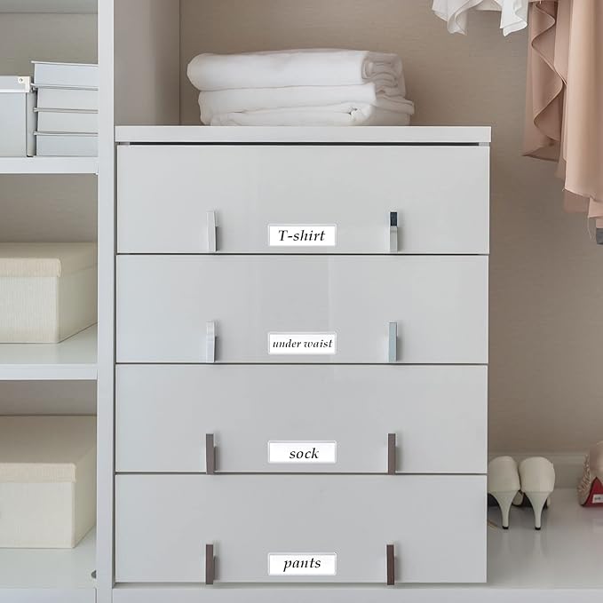 Jeyiour 100 Pcs Label Holders Adhesive Nameplate Pockets Storage Bin Labels Index Card Holder Shelf Plastic Peel Stick for Classroom Supermarket Bookshelf Library Student Box Drawer (2 x 0.6 Inch)