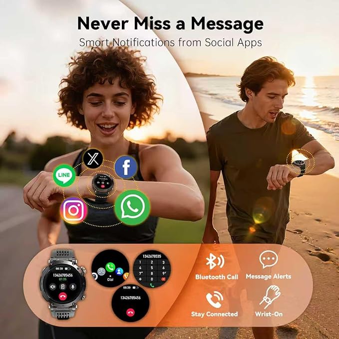 Military Smart Watches for Men, 1.7" Hd Fitness Tracker Ith Multiple Sports Modes, 600mah Battery for Android iOS, Ip68 Waterproof/Spo2 Monitor/Flashlight/Message Alerts