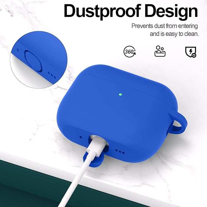 ATUAT for AirPods Pro 3 Case Cover with Cleaner, Protective Soft Silicone Skin with Keychain for Women Men for Apple AirPods Pro 3rd Generation Case(2025), Front LED Visible, Blue
