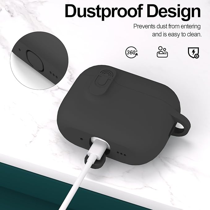 ATUAT for AirPods Pro 3 Case with Magnetic Lid Lock, Protective Soft Silicone Cover with Keychain Cleaner Kit for Women Men for Apple AirPods Pro 3rd Generation(2025), Front LED Visible, Black