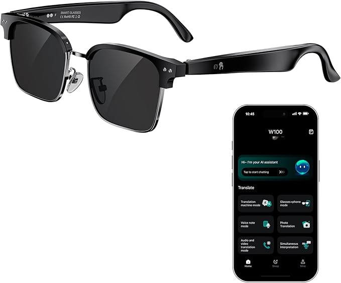 AI Smart Glasses for Women and Men, Bluetooth Translation Glasses with Chat GPT and 164 Languages, Sunglasses with Polarized Lens, Music Playback & Hands-Free Calls, UV & Blue Light Protection