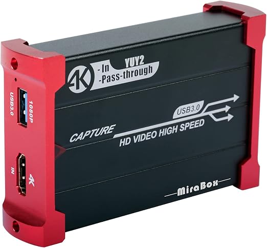 Mirabox Capture Card for Nintendo Switch,USB3.0 1080P 60FPS Video Audio Capture Card,Support 4K@30Hz Input and Passthrough for PS4 PS5 DSLR Xbox Streaming and Recording by OBS