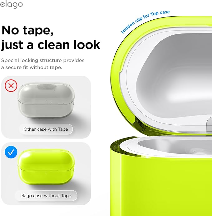 elago Clear Case Compatible with AirPods Pro 3 Case Clear Cover - Lanyard Included, Strap Included, Reduced Yellowing, Shockproof, Full Protection, Soft TPU (Neon Yellow)