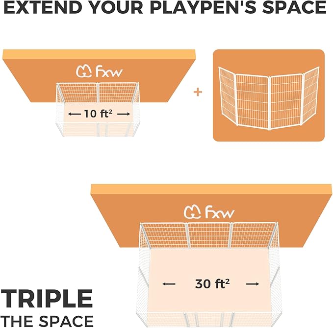 FXW Homeplus Unleashed Indoor Dog Playpen - Stress-Free and Safe Play, Heavy Duty 45 Inch 4 Panels Dog Pen for Large Dogs, White│Patented