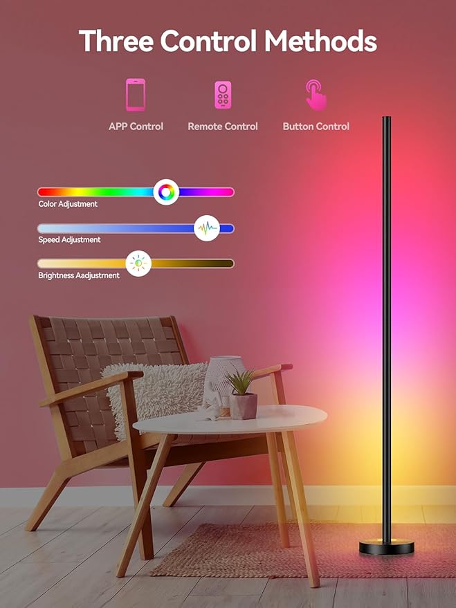 Smart RGBICW LED Corner Floor Lamp 2 Pack - 16 Million DIY Colors, 68+ Scenes, Music Sync, App & Remote Control, Color-Changing Ambient Lighting for Living Rooms, Bedrooms, and Gaming Rooms
