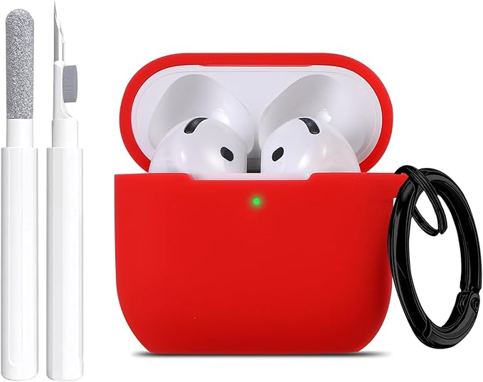 Maxjoy for Apple Airpods 4th Generation Case Cover(2024), Silicone Case with Cleaner Kit & Keychain Compatible Compatible with Airpods 4 case for Women,Men(Red)
