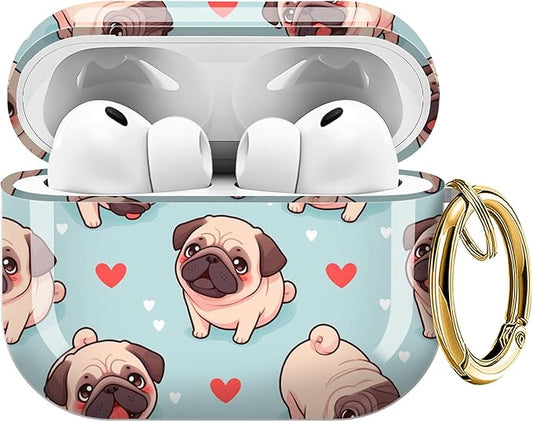 for AirPods Pro 3 Case, Compatible with AirPods Pro 3rd Generation Case (2025), Shockproof Protective Cover with Golden Carabine (Cute Dog Hearts Blue)