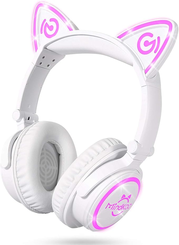 Kids Headphones, Cat Ear LED Light Up Bluetooth Headphones Wired & Wireless, 85dB Volume Limit, 70H Playtime Foldable Over-Ear Headset for iPad Tablet Travel, Gifts for Kids & Adults