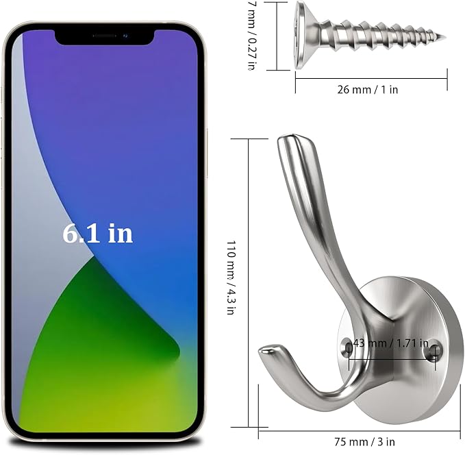 ZUONAI Brushed Nickel Towel Hooks for Bathrooms Wall Mounted 4 Pack Brushed Nickel Coat Hooks Heavy Duty Towel Wall Hooks for Coats Robes Hats Bath Entryway Cubicle Kitchen