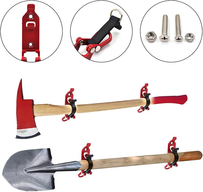 (8 Pack) Shovel Mount for Roof Rack, Metal Rubber Clamp Wall Mounting Brackets, Axe Holder Clamp Mount Kit for Roof Rack Truck Boats Military Equipment and Tools, Red