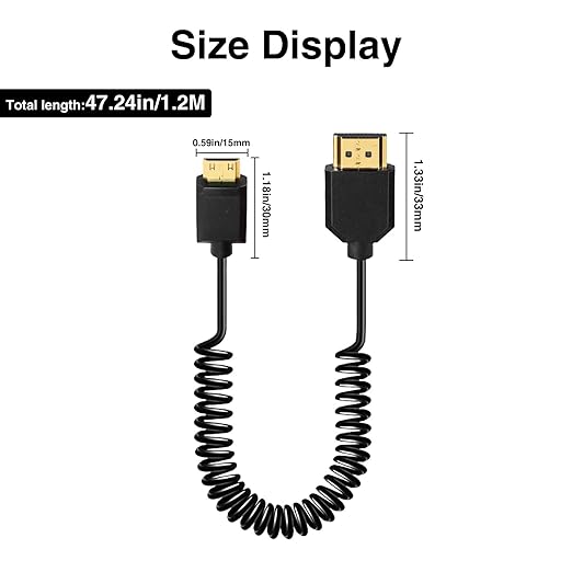 Duttek 4K Mini HDMI to HDMI Coiled Cable 1FT-4FT, Ultra-Thin HDMI to Mini HDMI Cable Support 4K Ultra HD, 1080p, 3D,for Projector, Monitor, Camcorder