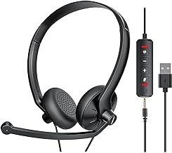 FEABASK USB Headset with Microphone for PC Laptop - Wired Computer Headphones with Noise Cancelling Microphone for Home Office Online Class Skype Zoom Meetings,in Line Mute Controls - Image 1