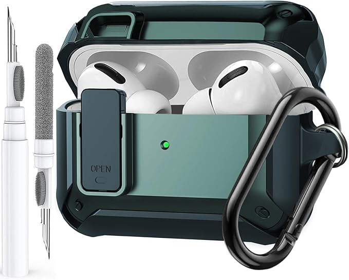 for Airpods Pro 2/1 Gen Case Cover with Lock (2019/2022/2023), Rugged Locking Case for Airpod Pro 2nd/1st Generation Shockproof Armor Protective Skin for Apple iPod Pro - Army Green