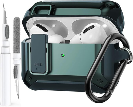 for Airpods Pro 2/1 Gen Case Cover with Lock (2019/2022/2023), Rugged Locking Case for Airpod Pro 2nd/1st Generation Shockproof Armor Protective Skin for Apple iPod Pro - Army Green