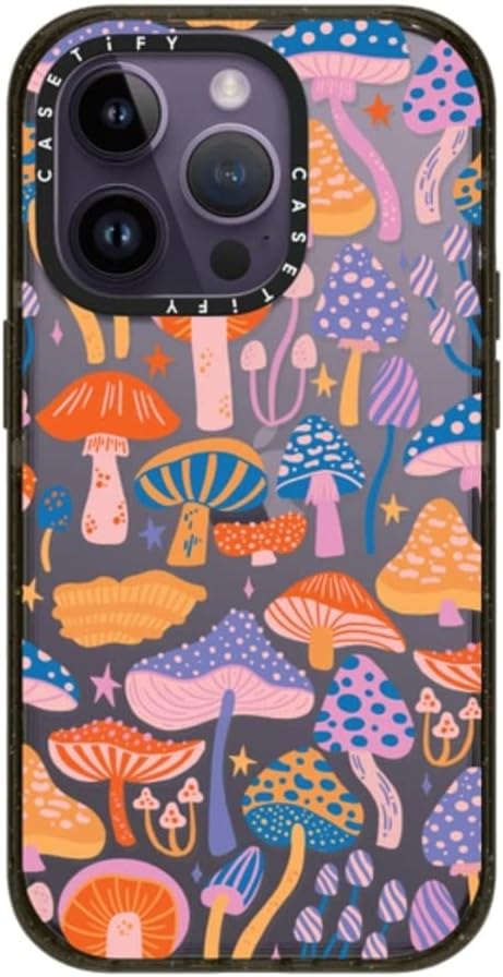 CASETiFY Impact iPhone 14 Pro Case [4X Military Grade Drop Tested / 8.2ft Drop Protection] - Magic Mushrooms - Glossy Black