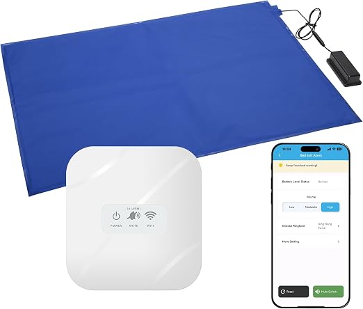 Briidea Wi-Fi Bed Exit Alarm System for Elderly Care - 20" x 28" Weight Sensing Bed Pad with Wireless Alarm, Instant App Alerts, Fall Prevention Monitoring, 300 ft Wireless Range
