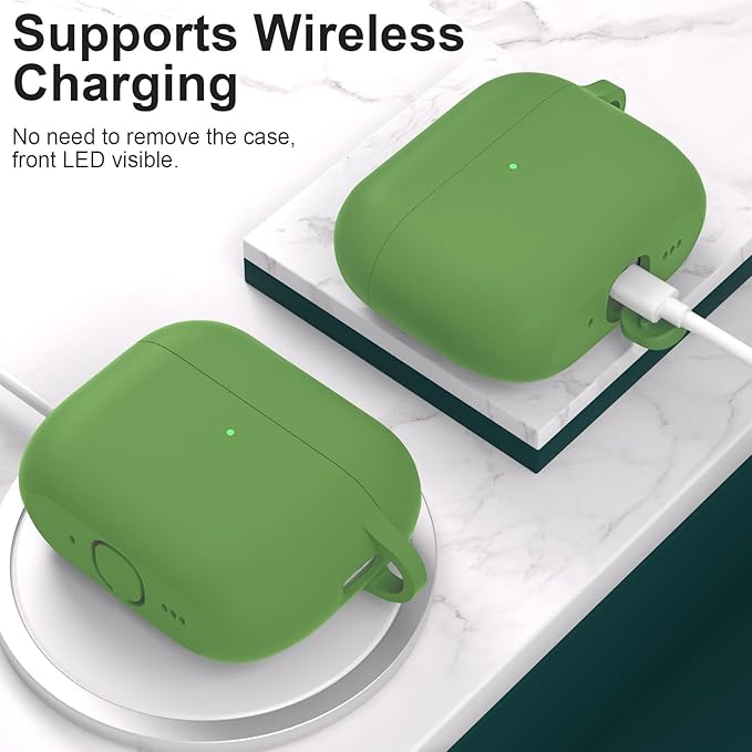 ATUAT for AirPods Pro 3 Case Cover with Cleaner, Protective Soft Silicone Skin with Keychain for Women Men for Apple AirPods Pro 3rd Generation Case(2025), Front LED Visible, Olive Green