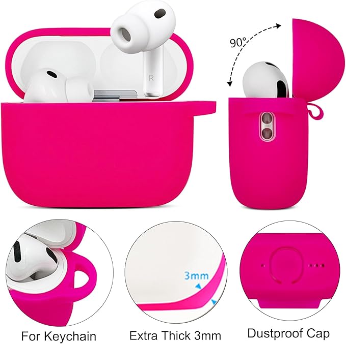 Compatible with AirPods Pro 3 Case Cover 2025, Silicone Protective Cover with Bracelet Keychain for Apple AirPods Pro 3rd Generation Wireless Earbuds (Hot Pink)