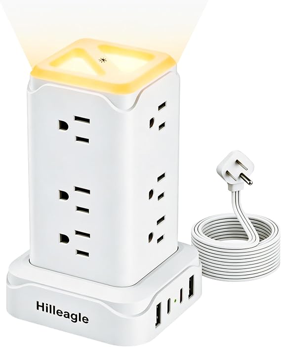 Desktop Power Strip Tower with Touch LED Night Light,USB C 20W Fast Charge