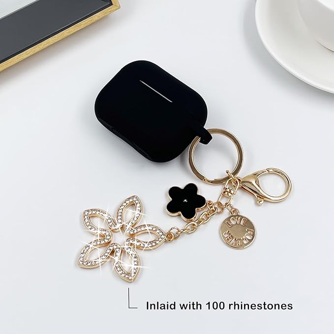 Compatible with AirPods Pro 2nd Generation Case with Cleaner Kit, Silicone Protective Case for Apple AirPod Pro 2nd/1st Earbuds Wireless Charging Cases with Bling Keychain (Black)