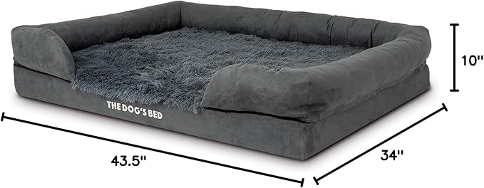 The Dog’s Bed, XL Grey Fur,Memory Foam, Pain Relief: Arthritis, Hip & Elbow Dysplasia, Post Surgery, Lameness, Supportive, Calming, Waterproof Washable Cover