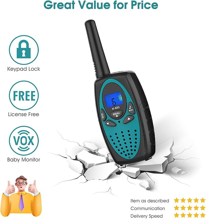 Walkie Talkies Long Range, M880 FRS Two Way Radio for Adults with Mic LCD Screen/Resistance Wakie-Talkies with Noise Cancelling for Men Women Outdoor Adventures Cruise Ship (Blue and Green)