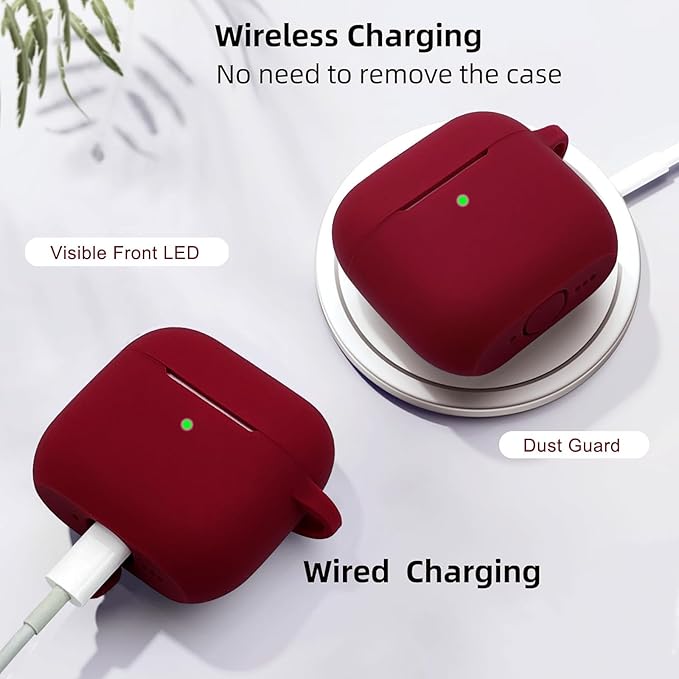 Airpods 4 Cases Silicone Protective Case for Airpod 4 with Bling Keychain for Apple AirPods 4th Generation Wireless Earbuds with Cleaner Kit (Burgundy)
