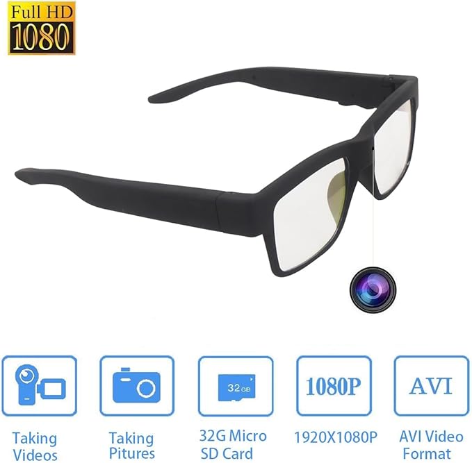 Camera Glasses Smart Video Glasses,HD 1080p Recording Outdoor Sport Glasses with Camera Wearable Eyeglass Built-in 32G Memory Card，Perfect for Outdoor Travel, Driving, and Hiking. (Modern)