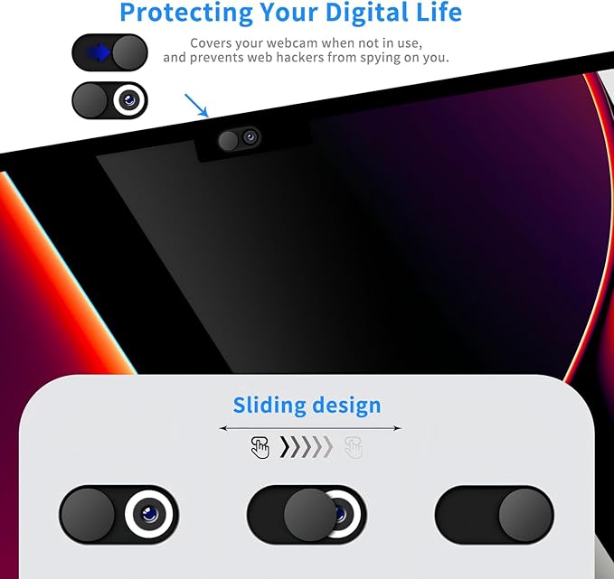 Universal Metal Camera Privacy Slider [3-Pack Black], 0.022-Inch Laptop Camera Cover, Compatible with MacBook Pro/Air, iMac, iPad Tablets, iPhone/Plus, Webcam Blocker, Protects Your Privacy