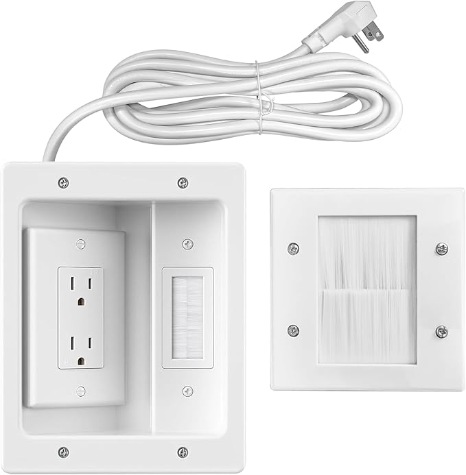 TV Cord Hider for Wall Mounted TV – Dual Outlet in-Wall Cable Management Kit for Power & Low Voltage Cables – Includes 9.84”L x 7.87”H x 3.94”D Module, Wall Template, Saw (2 Data Cable Jacks)