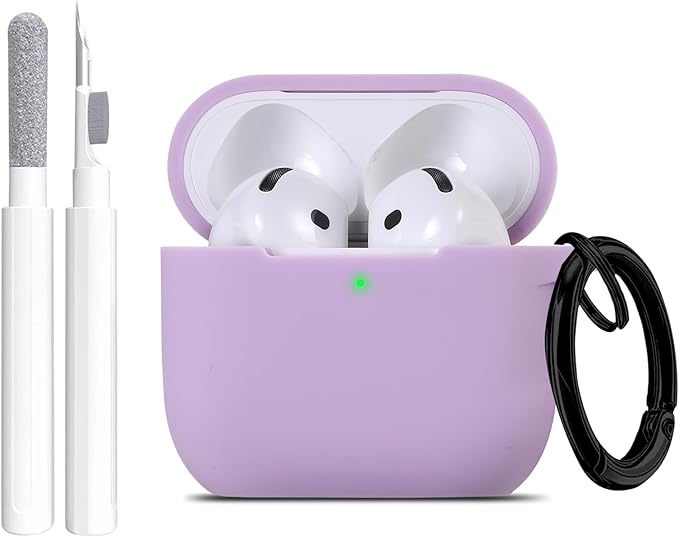 Maxjoy for Apple Airpods 4th Generation Case Cover(2024), Silicone Case with Cleaner Kit & Keychain Compatible with Airpods 4 case for Women,Men-Purple