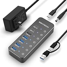 RSHTECH 7-Port Powered USB 3.2/USB C Hub with 10Gbps USB-A 3.2, 2 USB-C 3.2, 4 USB 3.0 Ports, Individual Touch Switches, 3.3ft Cable and 5V Power Adapter, USB Hub Splitter for Laptop/PC, RSH-ST07C - Image 1