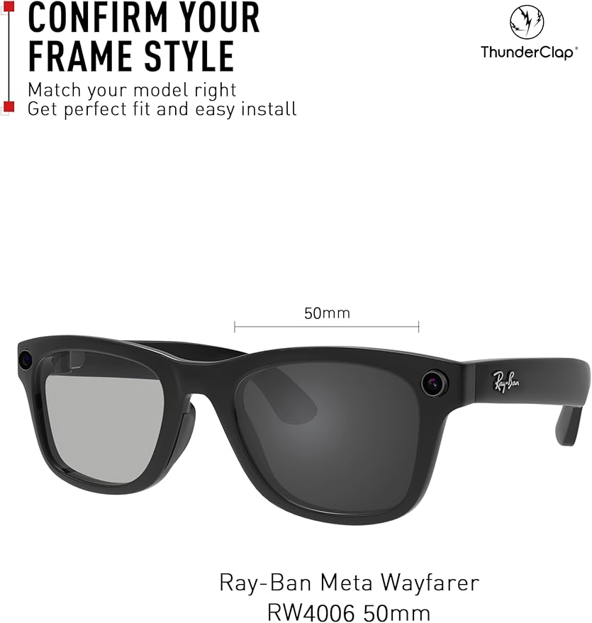 ThunderClap POLARIZED Replacement Lenses Compatible with Ray-Ban Meta Wayfarer RW4006 50mm | RW4008 53mm Smart Glasses