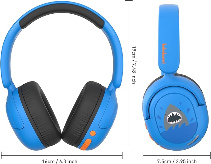 Kids Bluetooth Headphones, Wireless Headphones for Kids, 75/85/94dB Volume Limited, Built-in Mic, Fast Charging, Over-Ear Shark Childrens Boys Teens Headset for School/Tablet/Pad/Travel