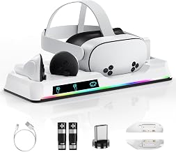 Charging Dock for Oculus Quest 3/3S, Magnetic VR Charger with 2 Rechargeable Batteries for Oculus Quest 3S/3 Accessories, VR Headset & Charger Controller Supports LED Indicator - Image 1