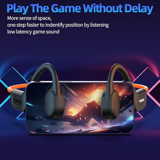 Bone Conduction Headphones, Open Ear Wireless Bluetooth 5.3 Headphones, IPX7 Waterproof Sports Earbuds with Microphone, 10HR Playtime, Lightweight Headset for Running,Workout,Gym(Orange)