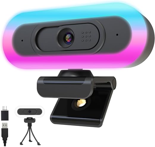 2k Webcam with Ring Light/Microphone,PC Gaming Computer Camera