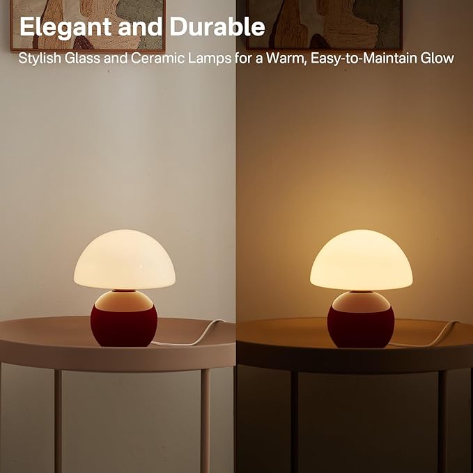 Christmas Decorations Lights Christmas Gifts for Grandkids Women Mushroom Lamp Table Lamp for Bedroom,Desk Bedside Small Lamps for Living Room Night Stands(Christmas Red)
