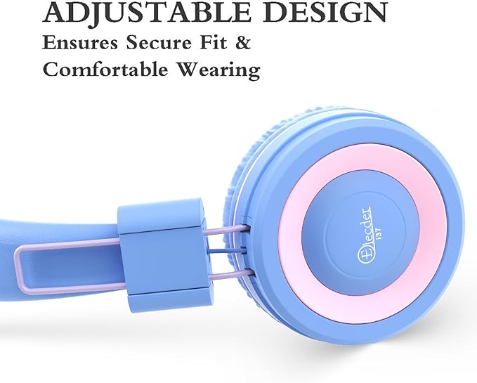 ELECDER i37 Kids Headphones for School Children Girls Boys Teens Foldable Adjustable On Ear Headphones Wired with 3.5mm Jack for Smartphones Chromebook Laptop Computer PC Tablets Trave, Purple/Pink