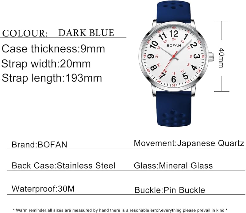 BOFAN Nurse Watch for Medical Professionals,Students,Doctors with Easy to Read Dial,Second Hand and 24 Hour,Soft and Breathable Silicone Band,Water Resistant