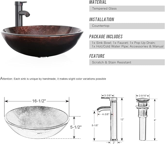 eclife 48" Modern Bathroom Vanity Sink Combo Freestanding Cabinet with Small Side Cabinet, Brown Round Glass Vessel Sink, Water Save Faucet, Drain (Gray+A09)