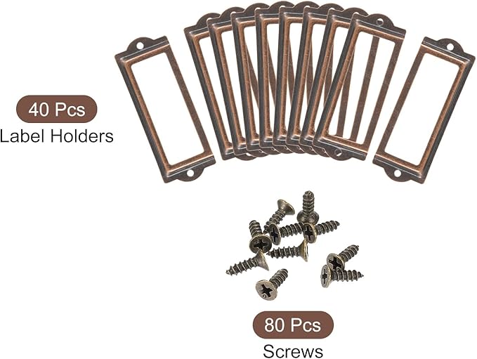 uxcell Metal Label Holders, 83x30mm 40pcs File Name Card Tag Label Holder Frame for Office Library Drawer Cabinet Shelves, Copper Tone