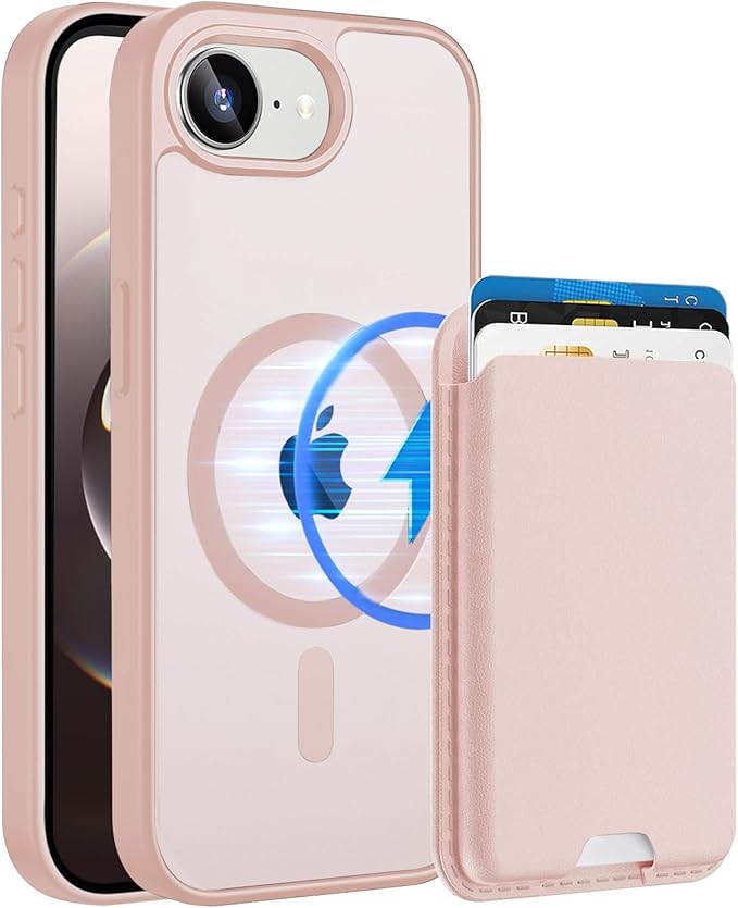 Magnetic for iPhone 17e Case & iPhone 16e Case with Detachable Wallet, Compatible with MagSafe, Military Protective Slim Phone Cover with Card Holder, Pink