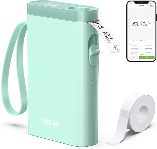 Nelko P21 Label Maker Machine with Tape, Bluetooth Label Printer, Green