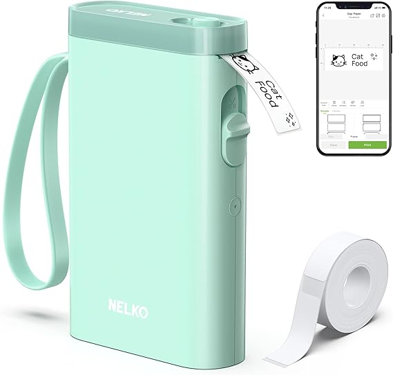 Nelko P21 Label Maker Machine with Tape, Bluetooth Label Printer, Green